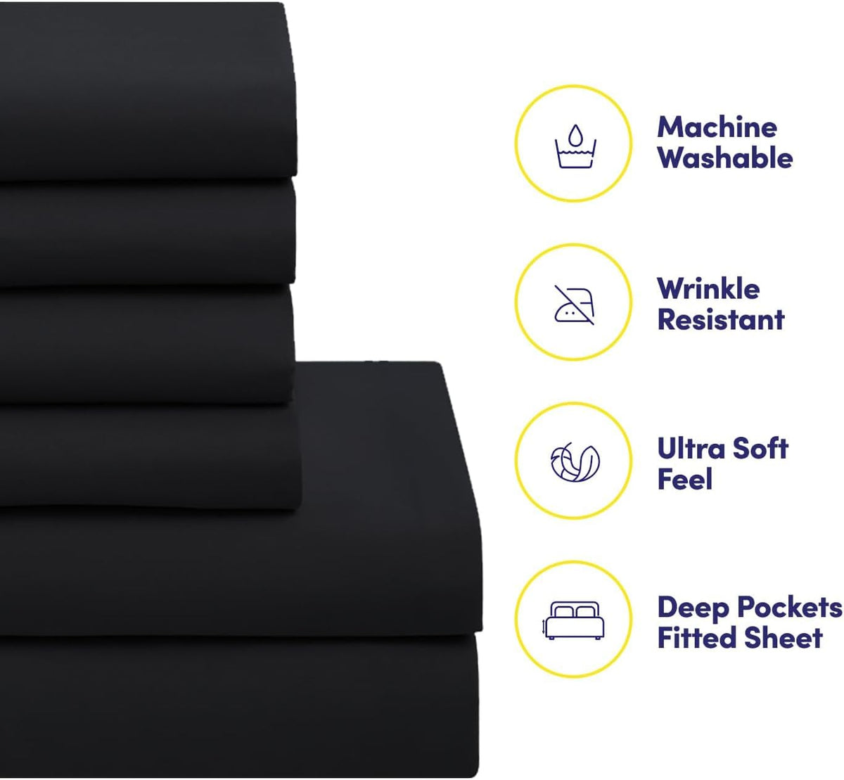 Sweet Home Collection 7 Piece Comforter Set Bag Solid Color All Season Soft Down Alternative Blanket & Luxurious Microfiber Bed Sheets, Black.