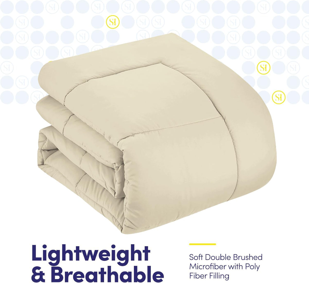 Sweet Home Collection 7 Piece Comforter Set Bag Solid Color All Season Soft Down Alternative Blanket & Luxurious Microfiber Bed Sheets, Beige