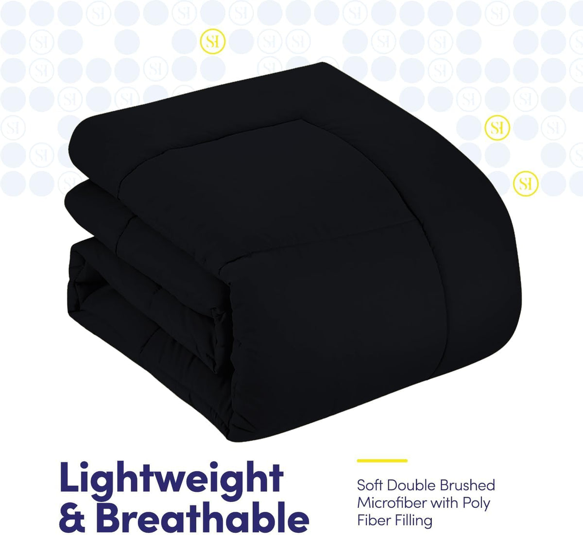 Sweet Home Collection 7 Piece Comforter Set Bag Solid Color All Season Soft Down Alternative Blanket & Luxurious Microfiber Bed Sheets, Black.