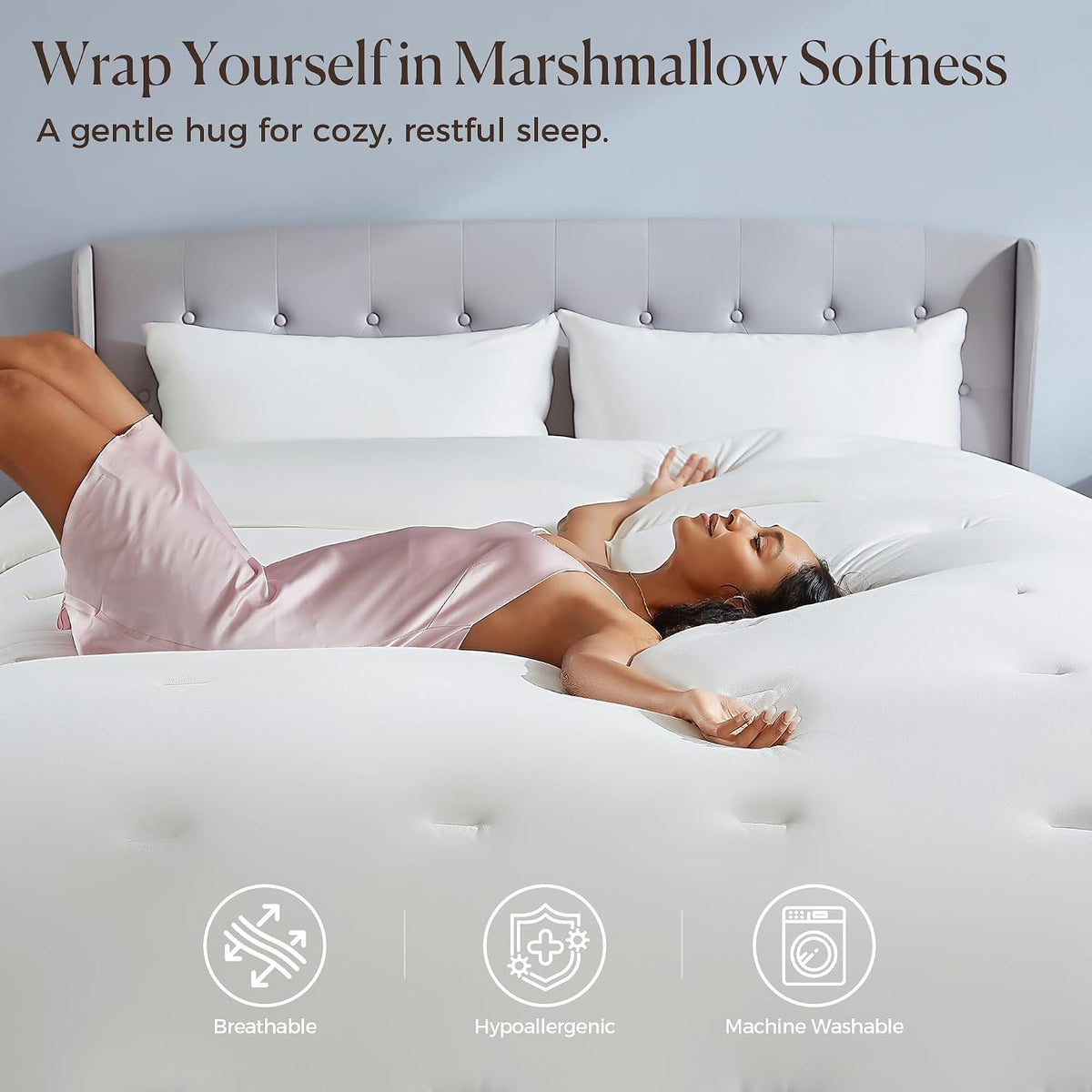 Marshmallow Comforter Full/Queen-king/cal-king Size, Extra Fluffy Cloud Soft Down Alternative Duvet Insert - Hypoallergenic Double-Stuffed Quilted Bed Comforter - All-Season Cooling Lightweight