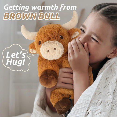 Bull Stuffed Animals, Microwavable Stuffed Animals Adorable Fluffy Bull Plush for Warmth & Comfort, Heatable Coolable Lavender Scent Toys, Cute Soft Plushies Gift for Kids Boys Girls & Adults