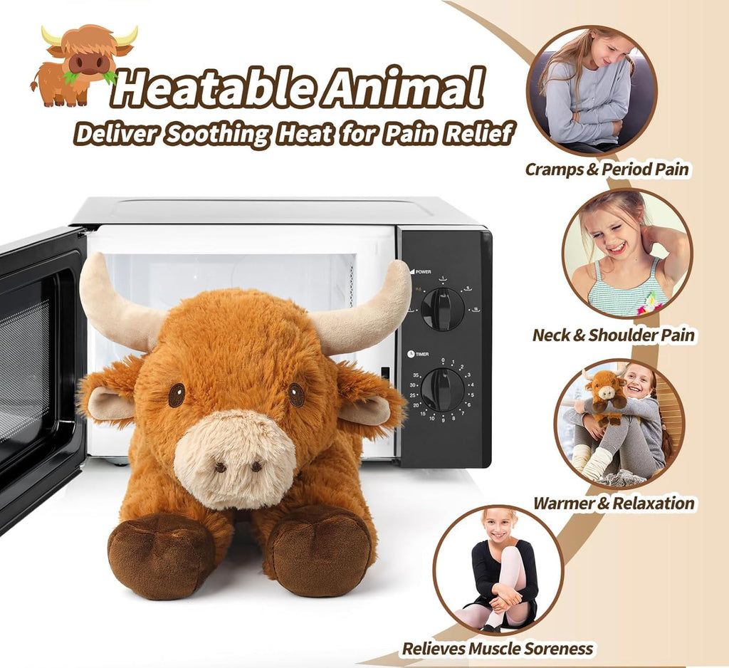 Bull Stuffed Animals, Microwavable Stuffed Animals Adorable Fluffy Bull Plush for Warmth & Comfort, Heatable Coolable Lavender Scent Toys, Cute Soft Plushies Gift for Kids Boys Girls & Adults