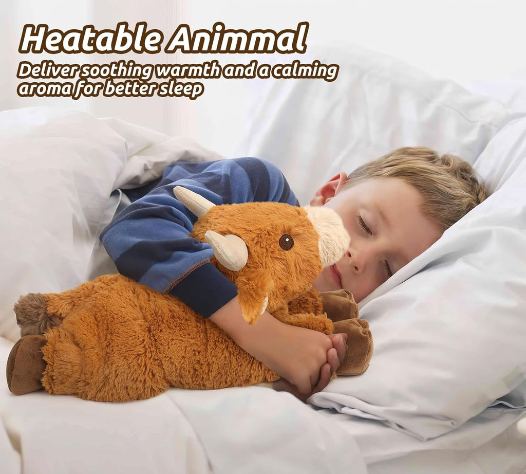 Bull Stuffed Animals, Microwavable Stuffed Animals Adorable Fluffy Bull Plush for Warmth & Comfort, Heatable Coolable Lavender Scent Toys, Cute Soft Plushies Gift for Kids Boys Girls & Adults