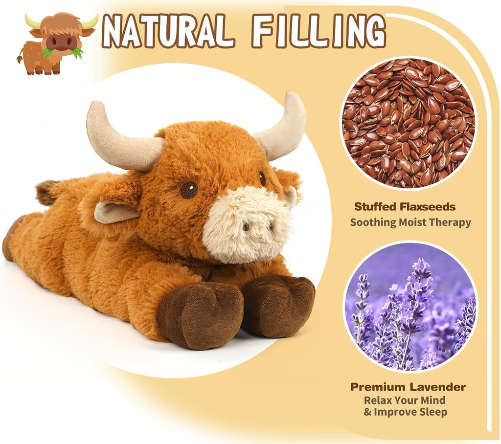Bull Stuffed Animals, Microwavable Stuffed Animals Adorable Fluffy Bull Plush for Warmth & Comfort, Heatable Coolable Lavender Scent Toys, Cute Soft Plushies Gift for Kids Boys Girls & Adults