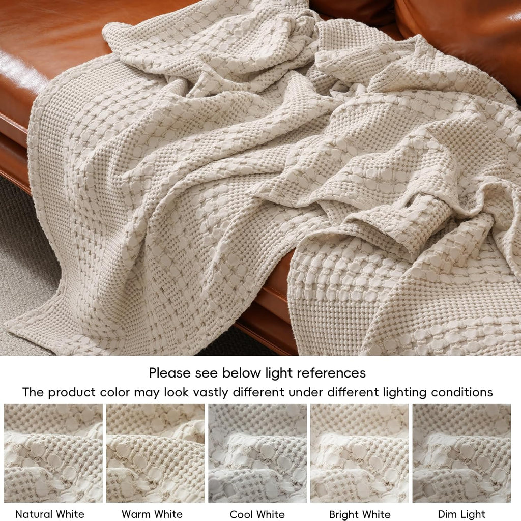 PHF Lightweight 100% Cotton Waffle Blanket for Bed, Light Taupe