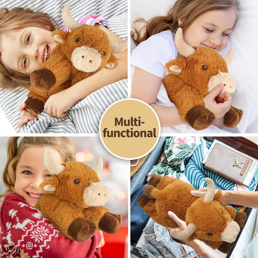 Bull Stuffed Animals, Microwavable Stuffed Animals Adorable Fluffy Bull Plush for Warmth & Comfort, Heatable Coolable Lavender Scent Toys, Cute Soft Plushies Gift for Kids Boys Girls & Adults