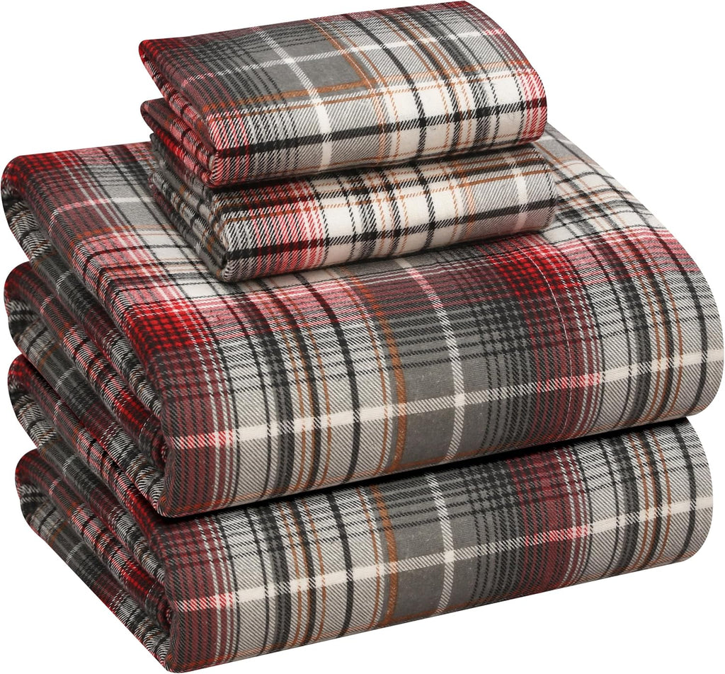100% Cotton Flannel Sheets Queen Size 4 Pcs Set, Halloween Check